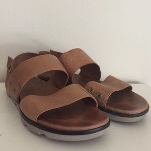 Sorel brown leather 2 strap sandals with back strap, Womens size us 11